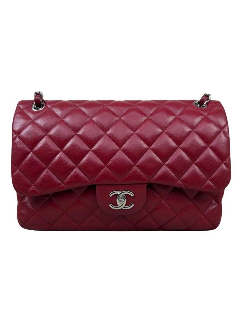 CHANEL Quilted Double Flap Shoulder Bag in Burgundy Red with Silver Hardware - Picture 2 of 13